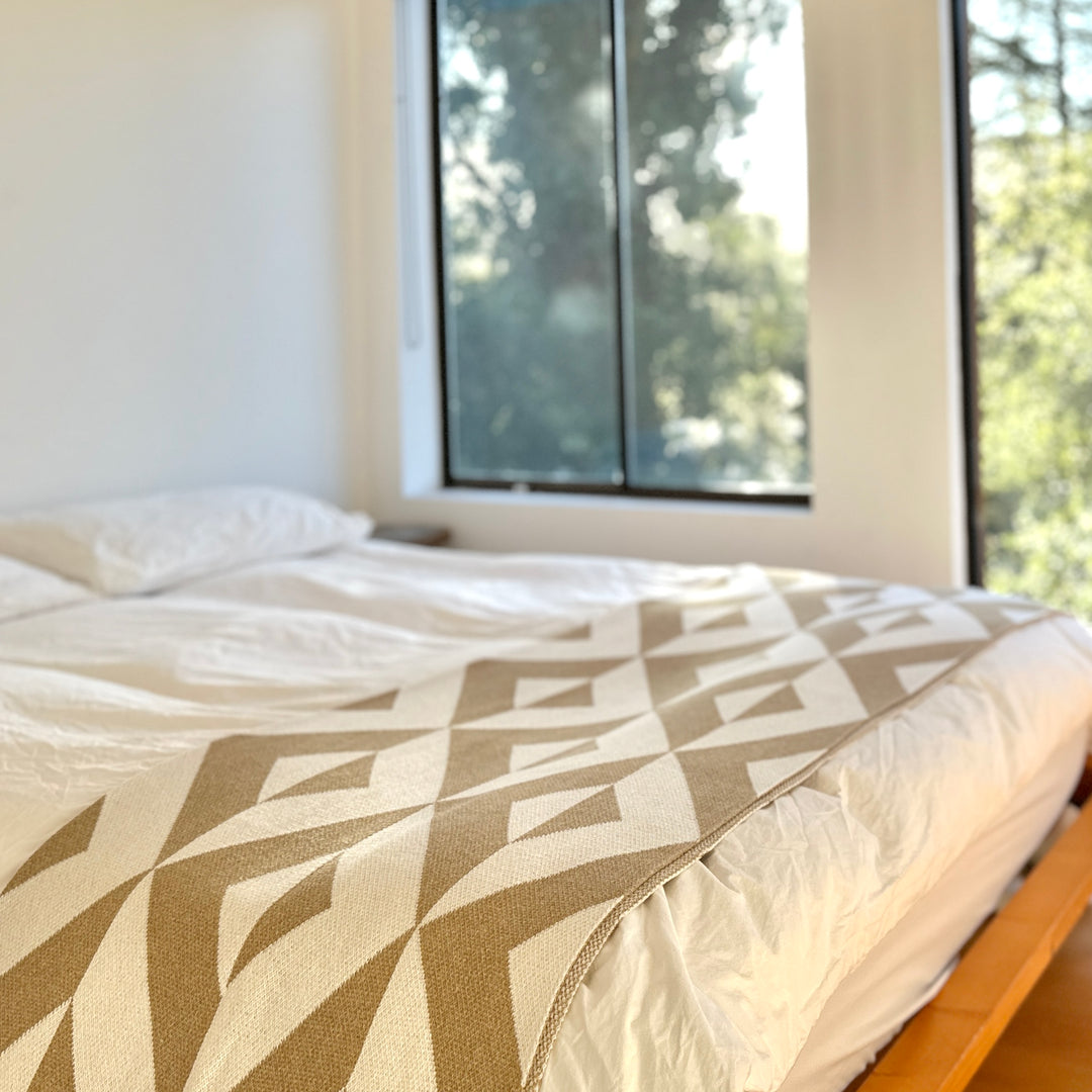 Modern Neutral Geometric Bed Throw