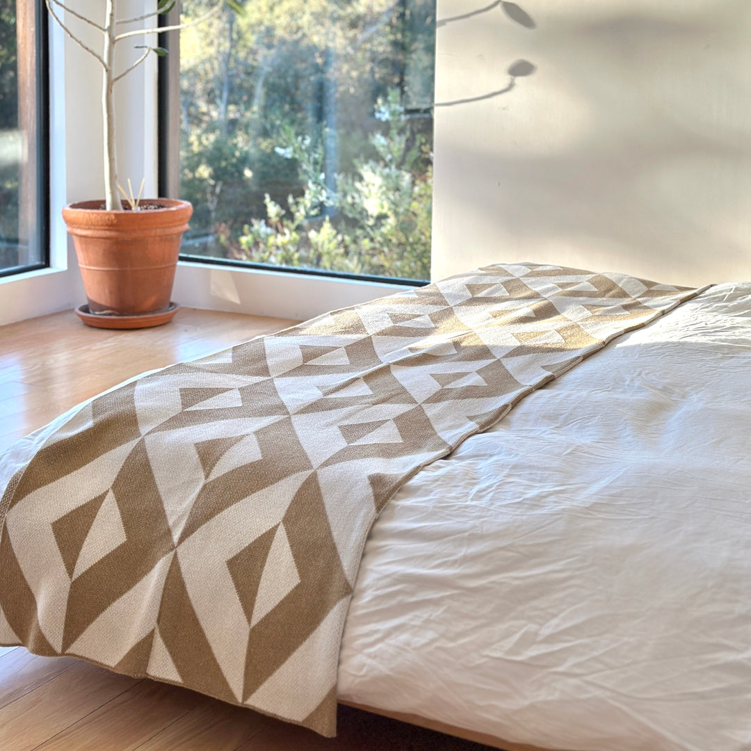 Modern Neutral Geometric Bed Throw