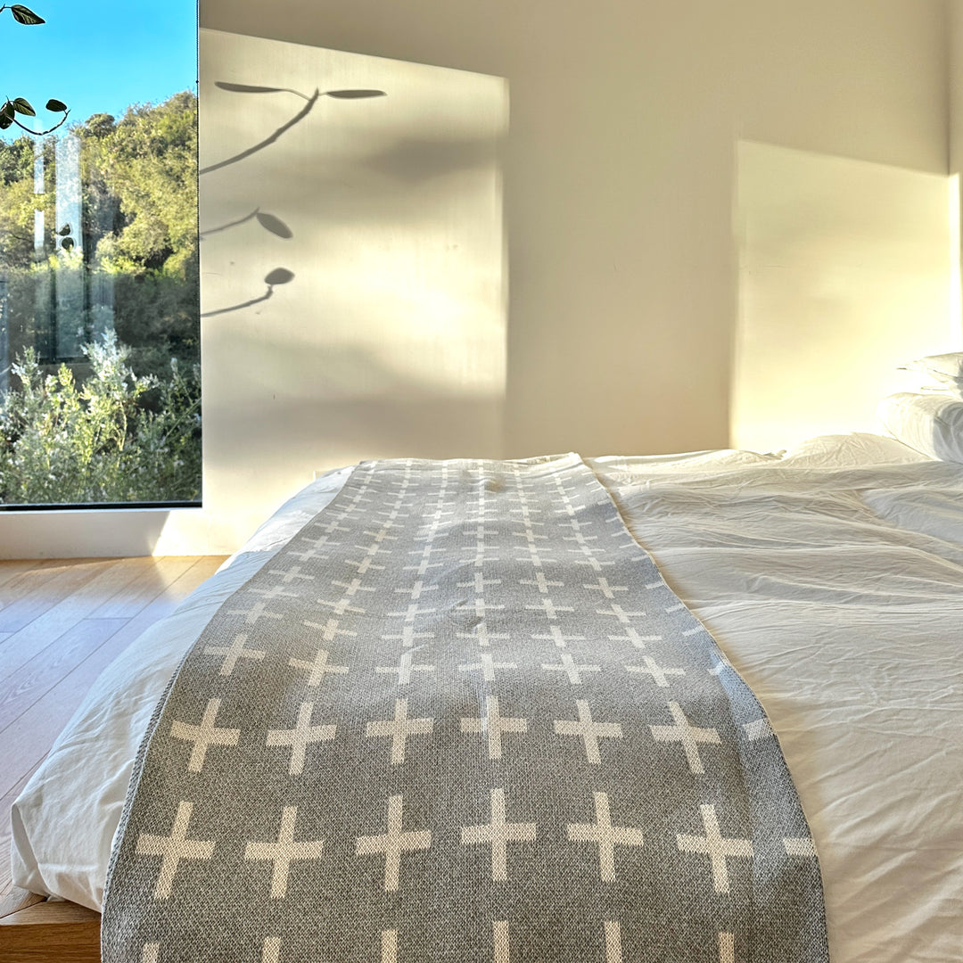 Swiss Cross Grey Bed Scarf