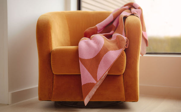 Orange and Pink Mid Century Modern Cotton Throw Blanket