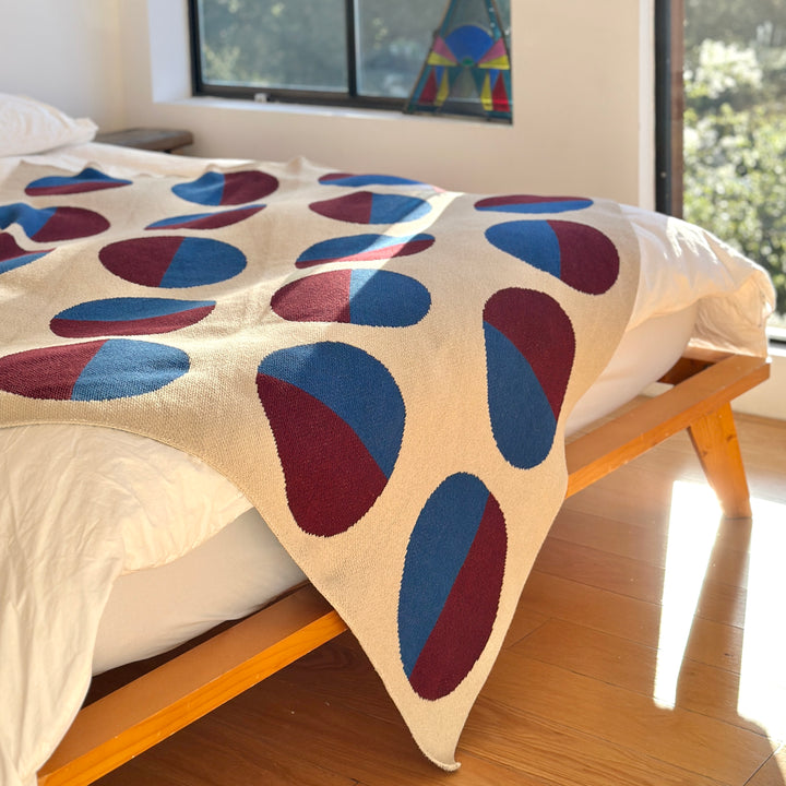 Modern Moon Inspired Geometric Blue and Burgundy Throw Blanket