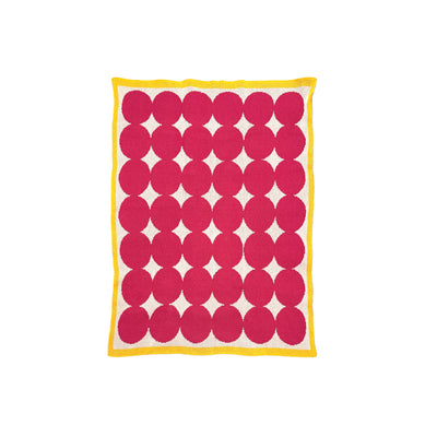 Bright Pink Modern Cotton Baby Blanket with Yellow Trim