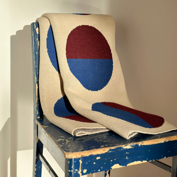 Modern Moon Inspired Geometric Blue and Burgundy Throw Blanket