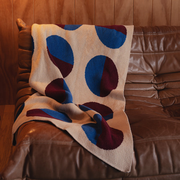 Modern Moon Inspired Geometric Blue and Burgundy Throw Blanket