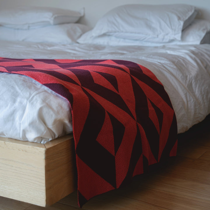 Reverse King and Queen Bed Runner- Coral + Wine