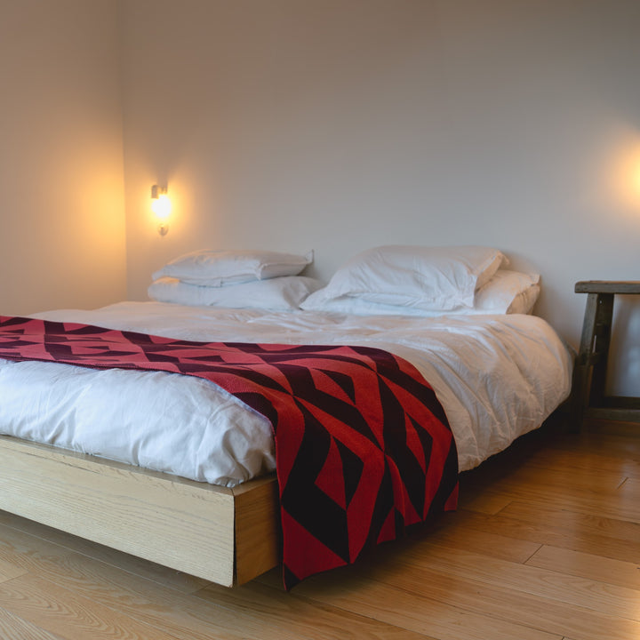 Reverse King and Queen Bed Runner- Coral + Wine