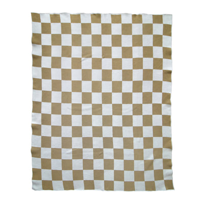 Tan and White Checkered Throw Blanket