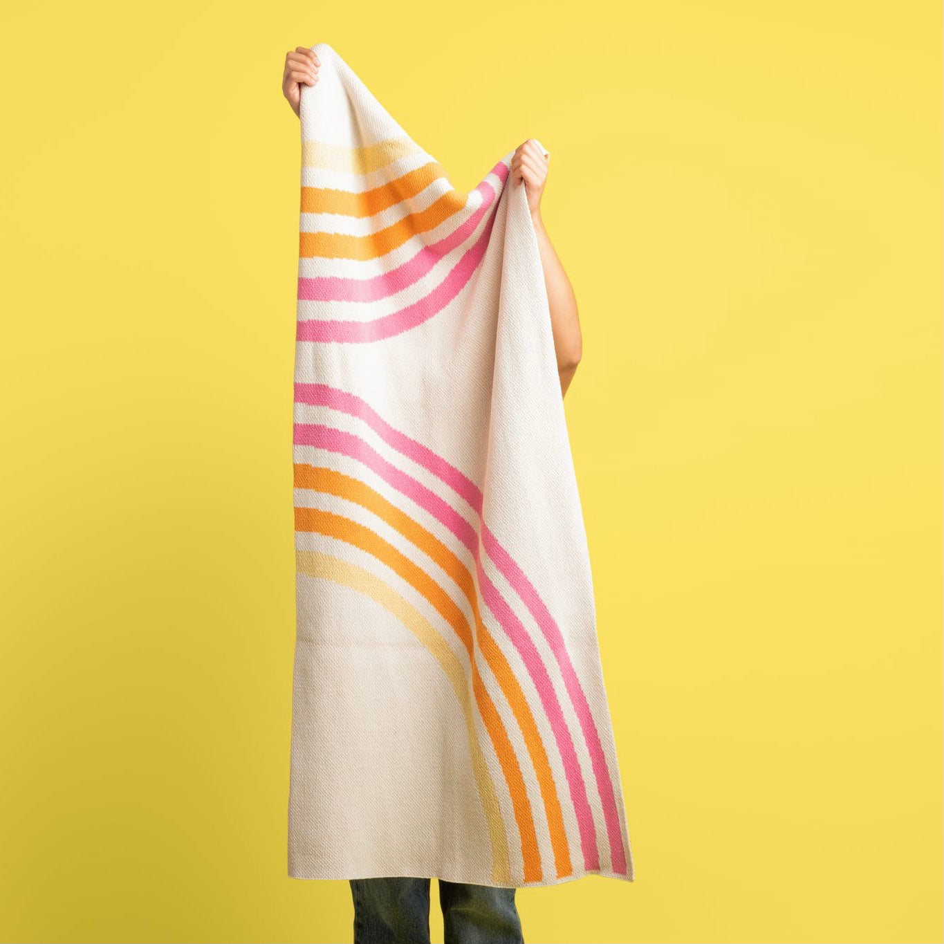 Pink Orange Yellow Rainbow Cotton Throw Blanket