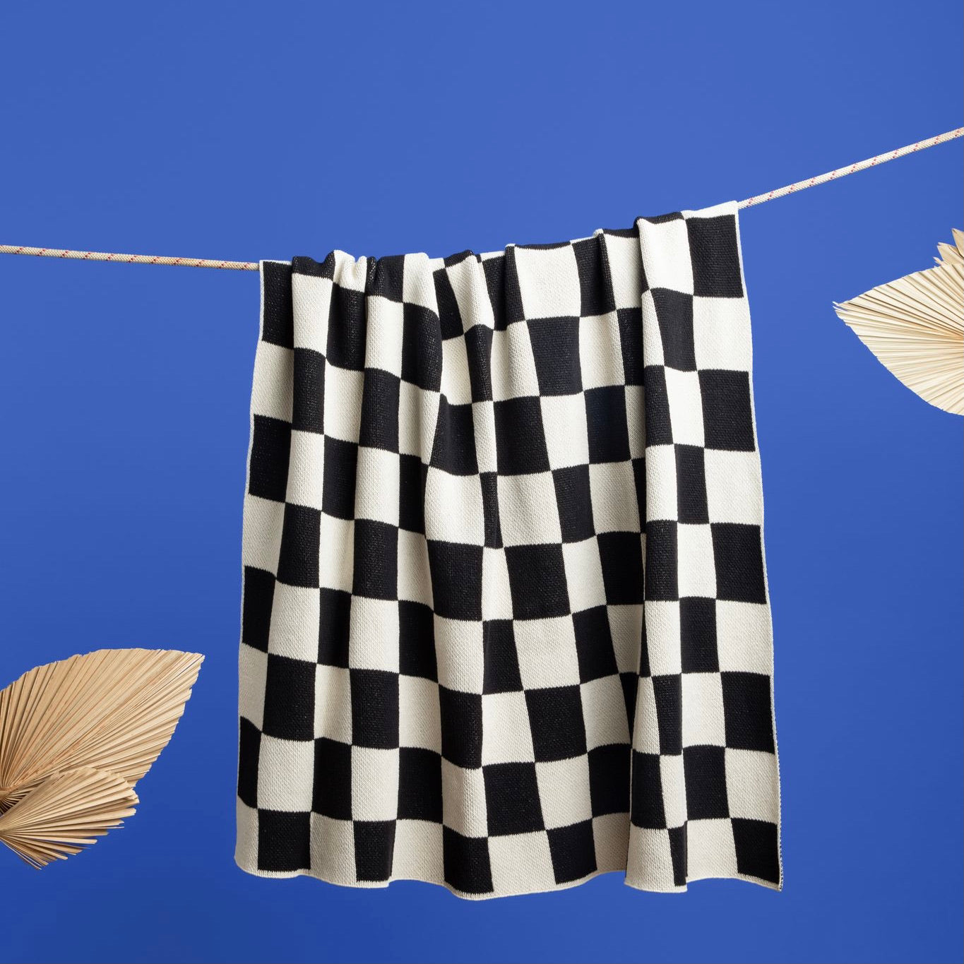 Black and White Checker Throw Hanging on a Rope