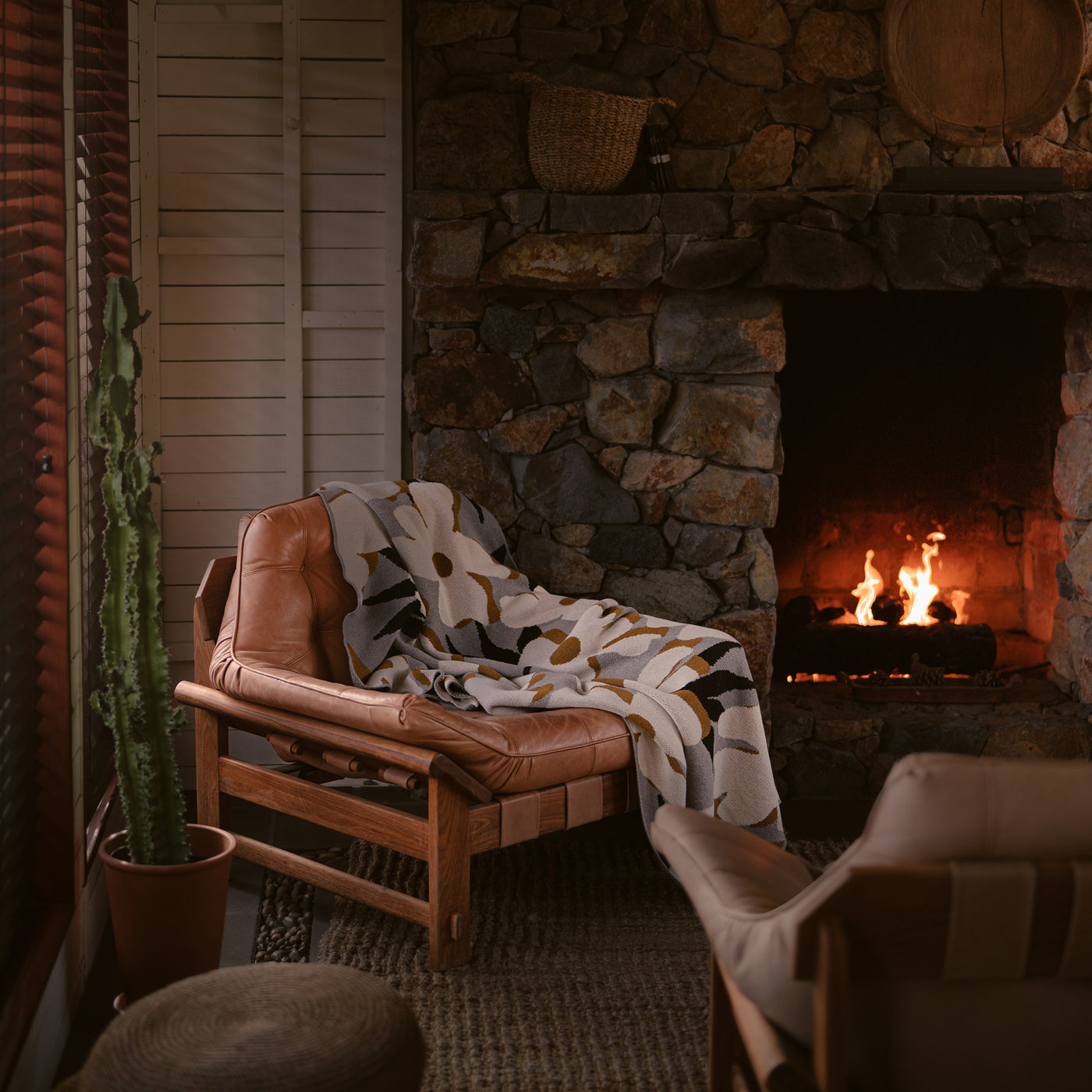 Cozy Flower Throw by the Fire