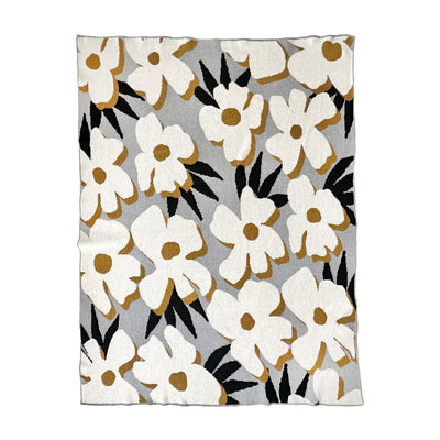 Funky Grey and Gold Flowers Cotton Blanket