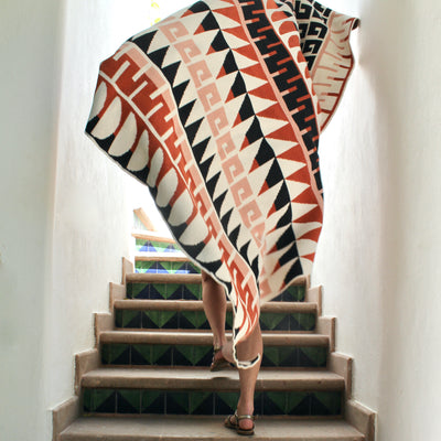 Terracotta Scandinavian Style Throw on Stairs
