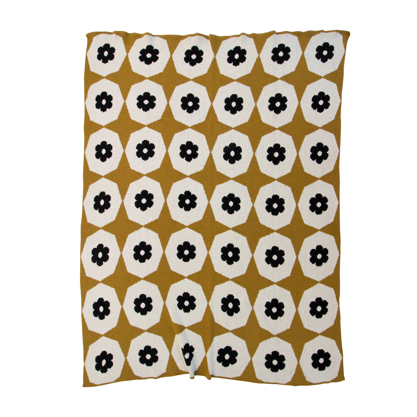 Gold and Black Flower Tile Pattern Cotton Blanket