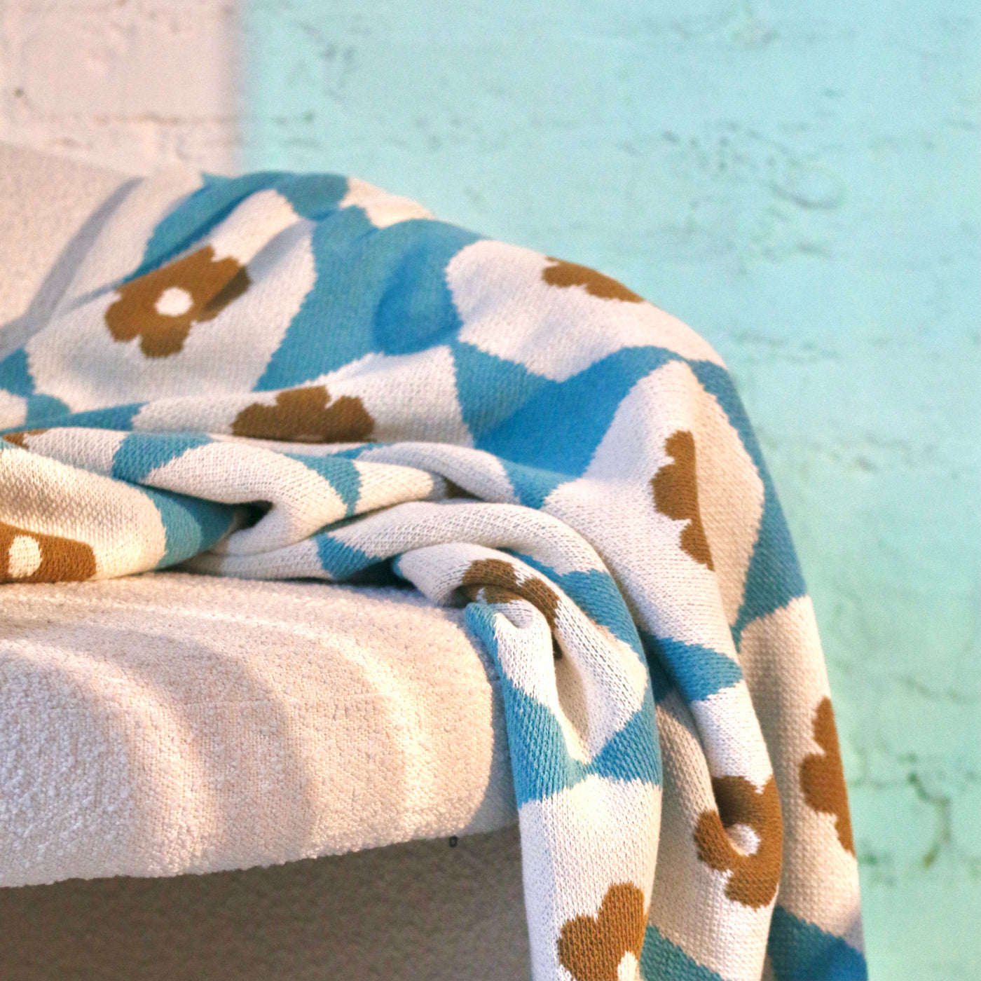 Turquoise and Gold Floral Throw