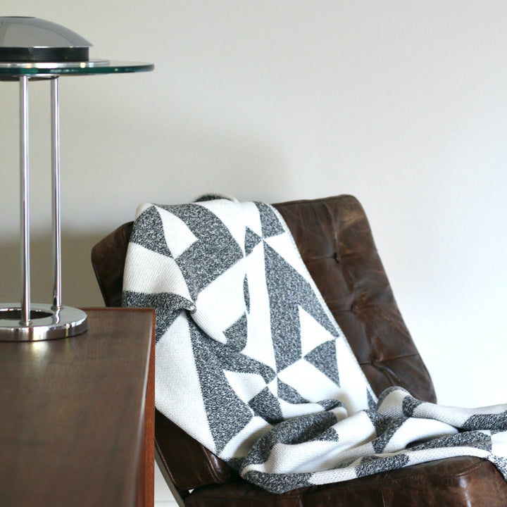 Reverse Throw Blanket in Black & White Marl
