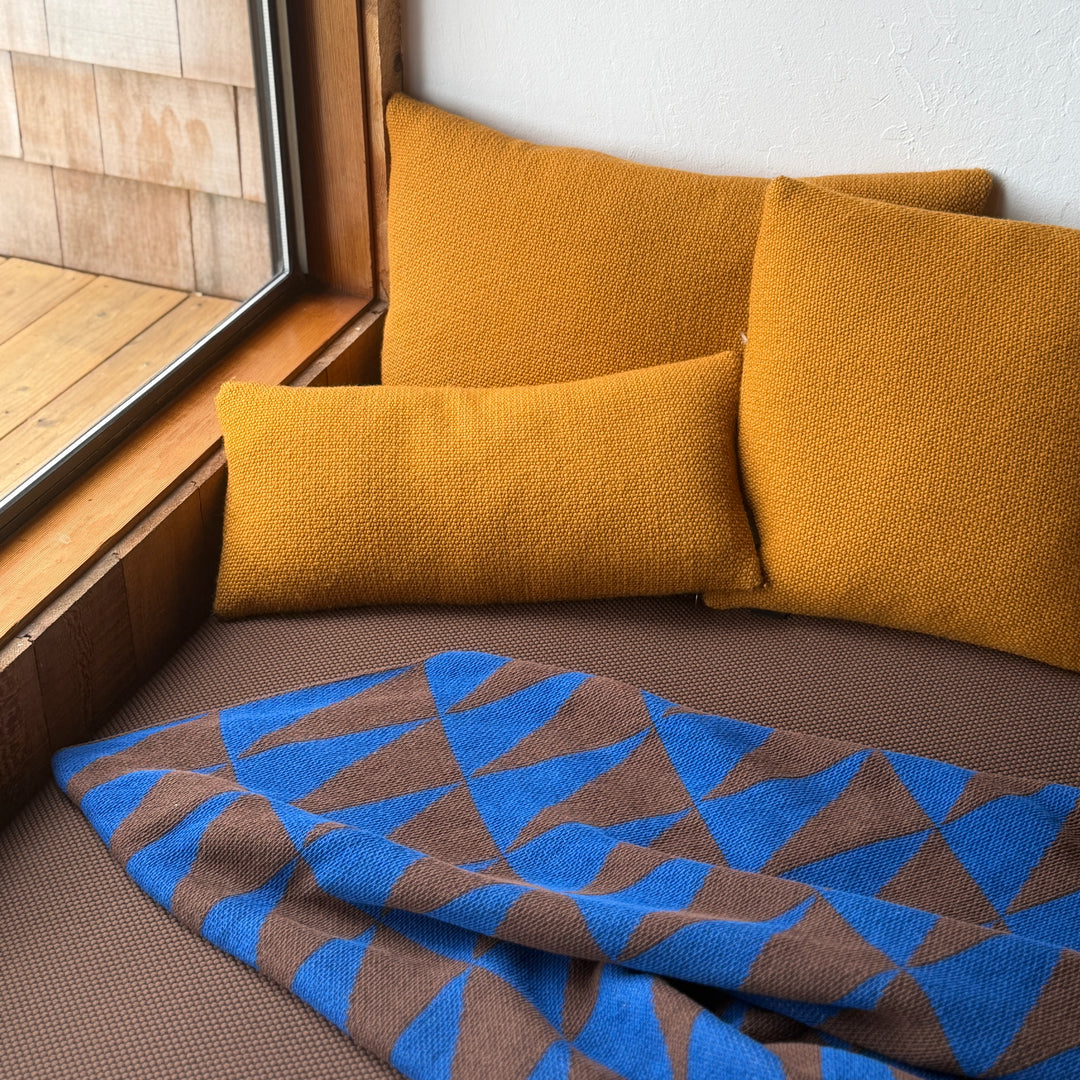 Alpine Throw Blanket in Royal Blue + Chocolate Brown