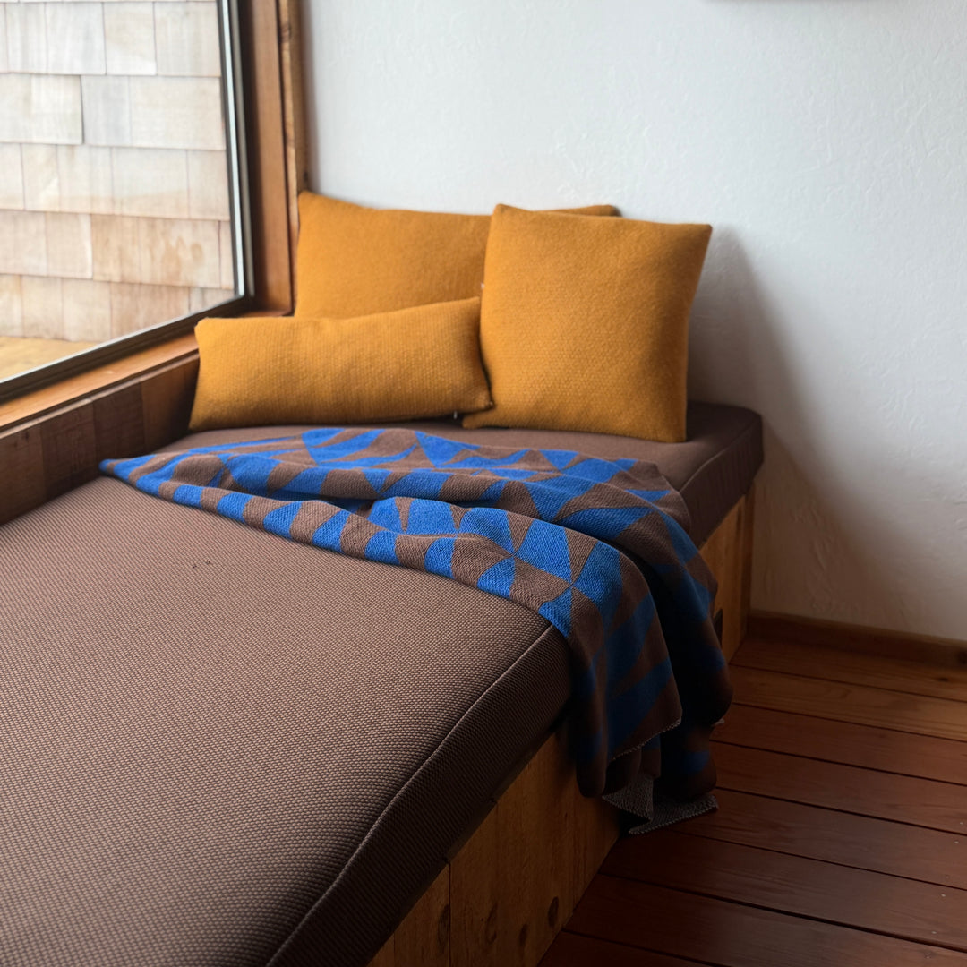 Alpine Throw Blanket in Royal Blue + Chocolate Brown