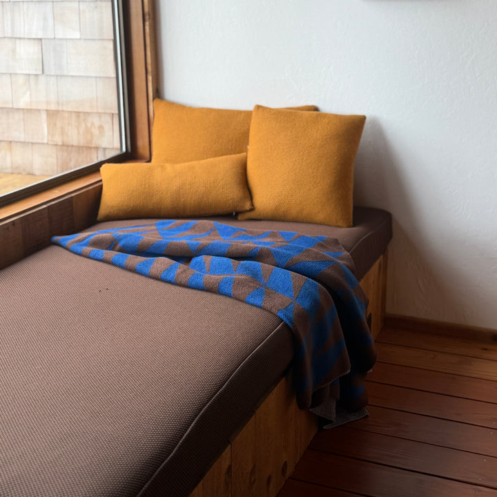 Alpine Throw Blanket in Royal Blue + Chocolate Brown