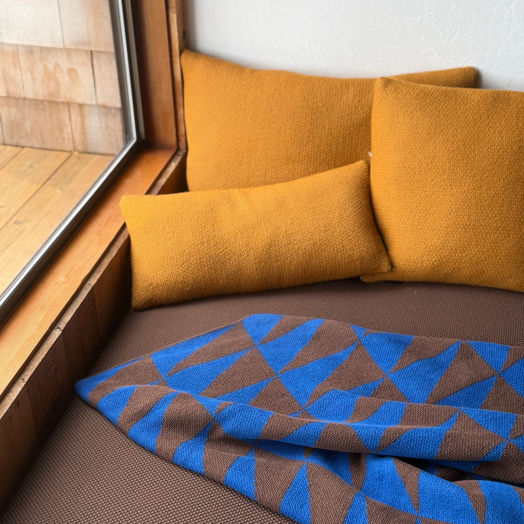 Alpine Throw Blanket in Royal Blue + Chocolate Brown