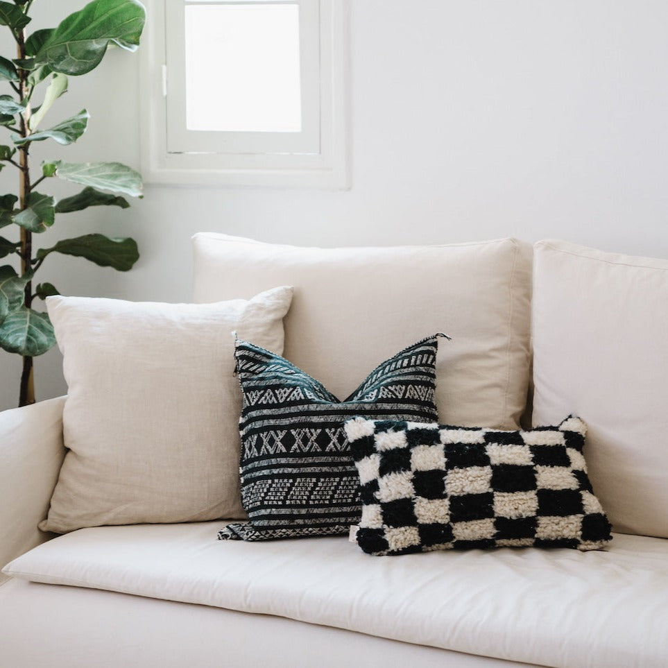 Desert Stripe Embroidered Cactus Silk Pillow - Black