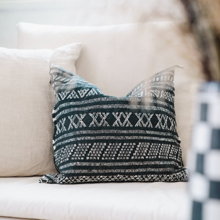 Desert Stripe Embroidered Cactus Silk Pillow - Black