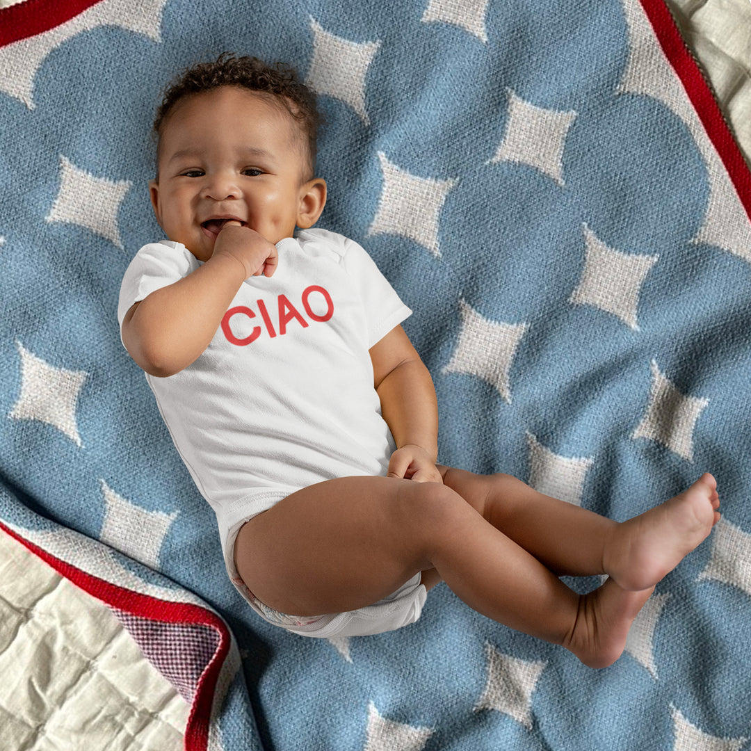 Light Blue and Red Modern Dot Baby Blanket with Cute Baby