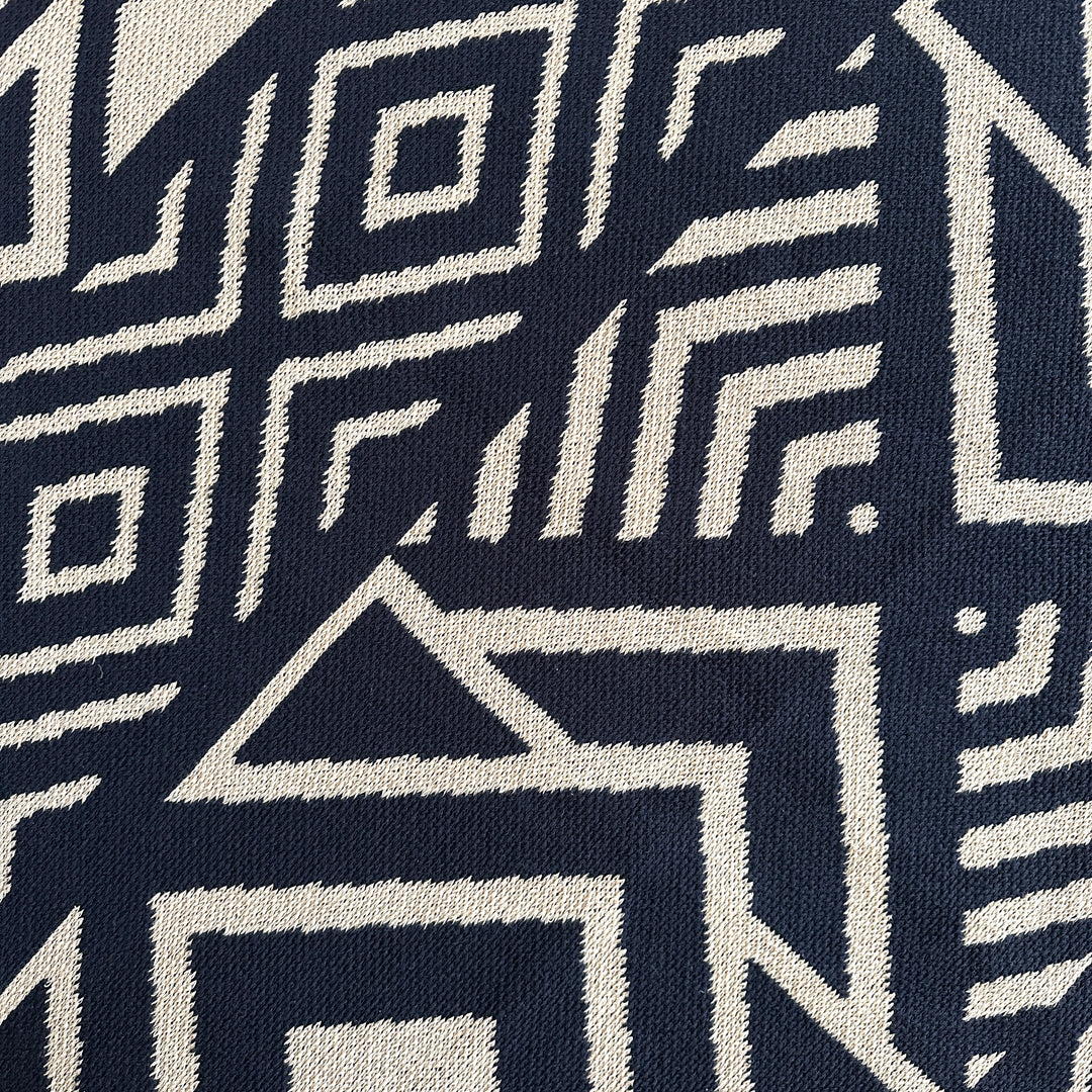 Navy Blue Cotton Patterned Throw Blanket