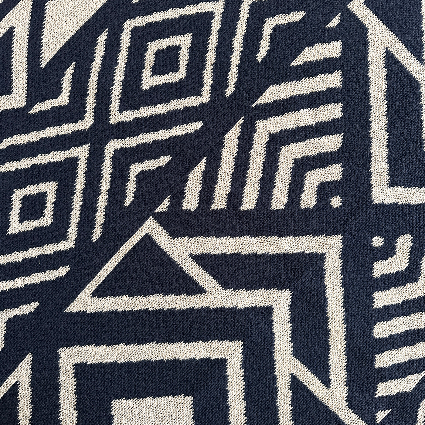 Navy Blue Cotton Patterned Throw Blanket