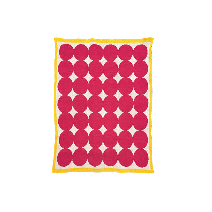 Bright Pink Modern Cotton Baby Blanket with Yellow Trim