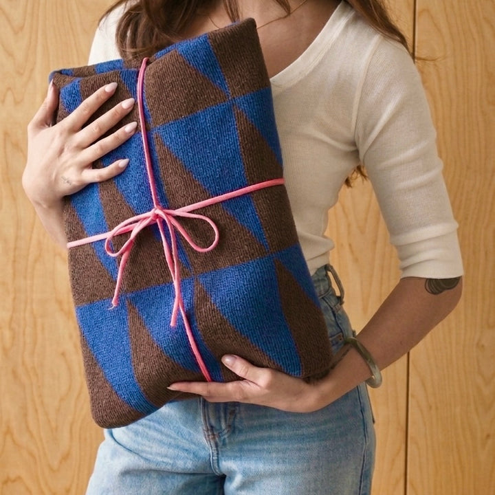 Alpine Throw Blanket in Royal Blue + Chocolate Brown