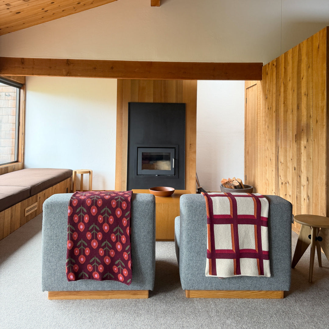 Windowpane Throw Blanket in Wine