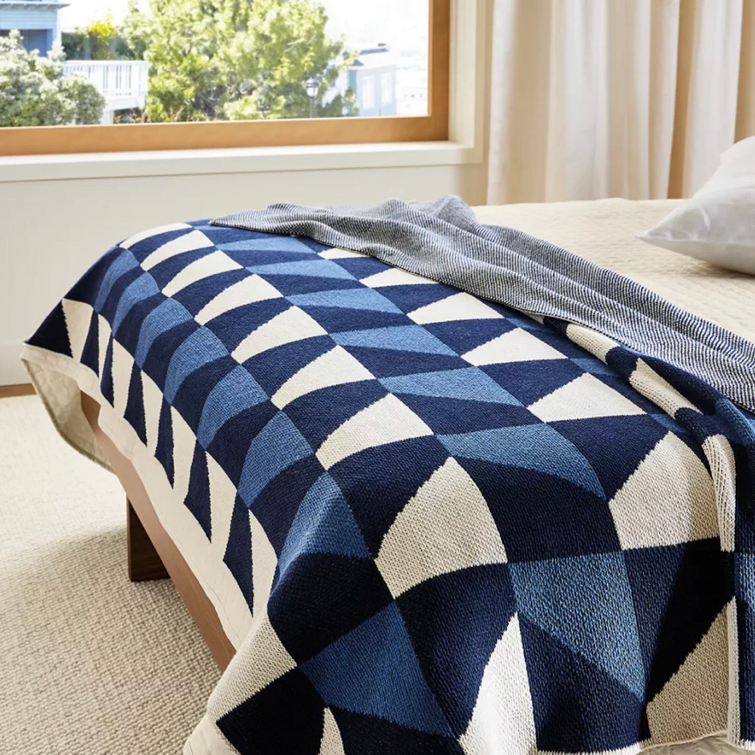 Navy Blue Modern Cotton Throw