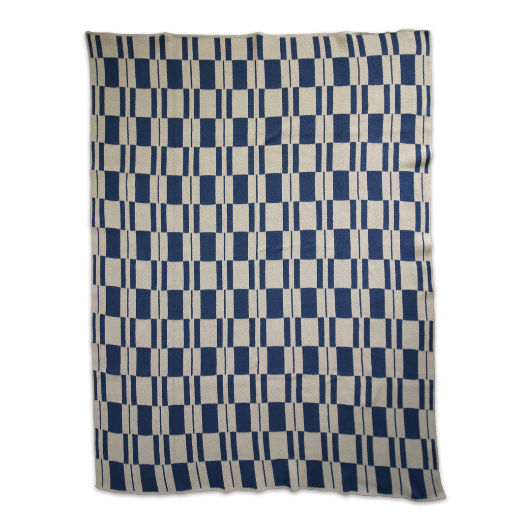 Blue and beige rectangle pattern throw blanket