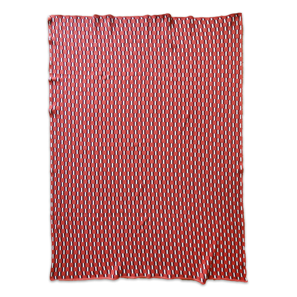 Small Patterned Checked Throw in Orange and Burgundy