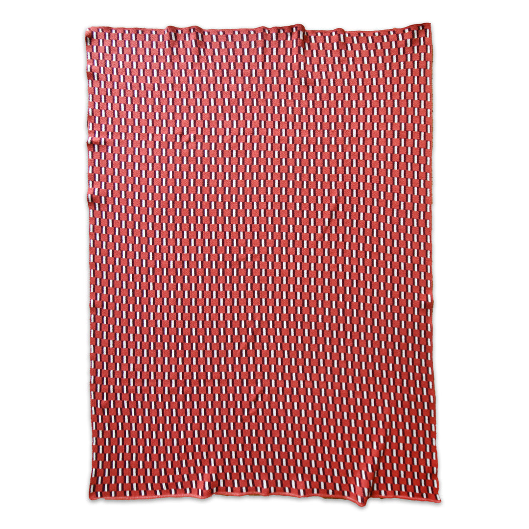 Small Patterned Checked Throw in Orange and Burgundy