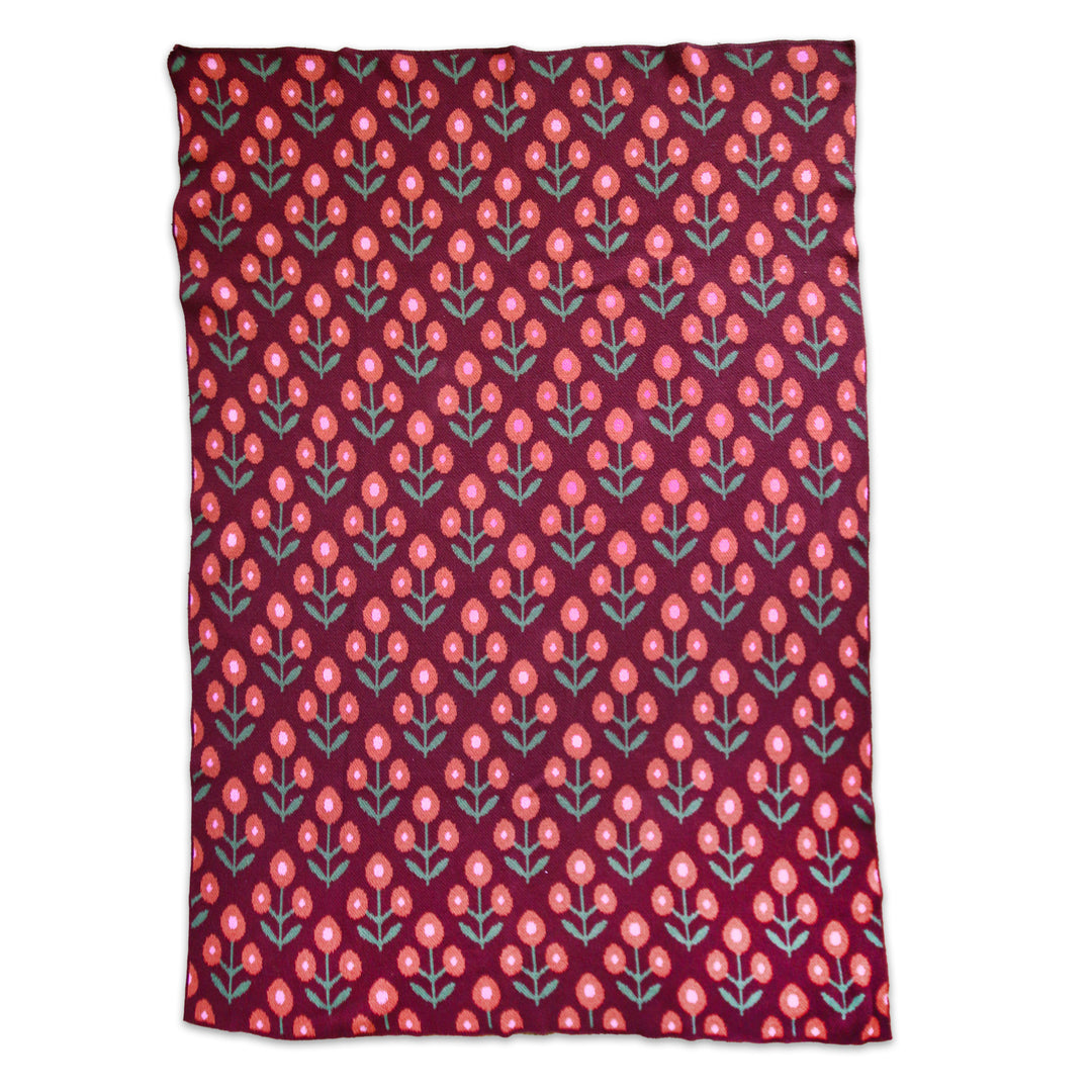 Flower Throw Blanket in Burgundy