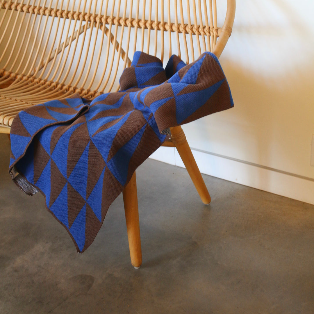 Alpine Throw Blanket in Royal Blue + Chocolate Brown