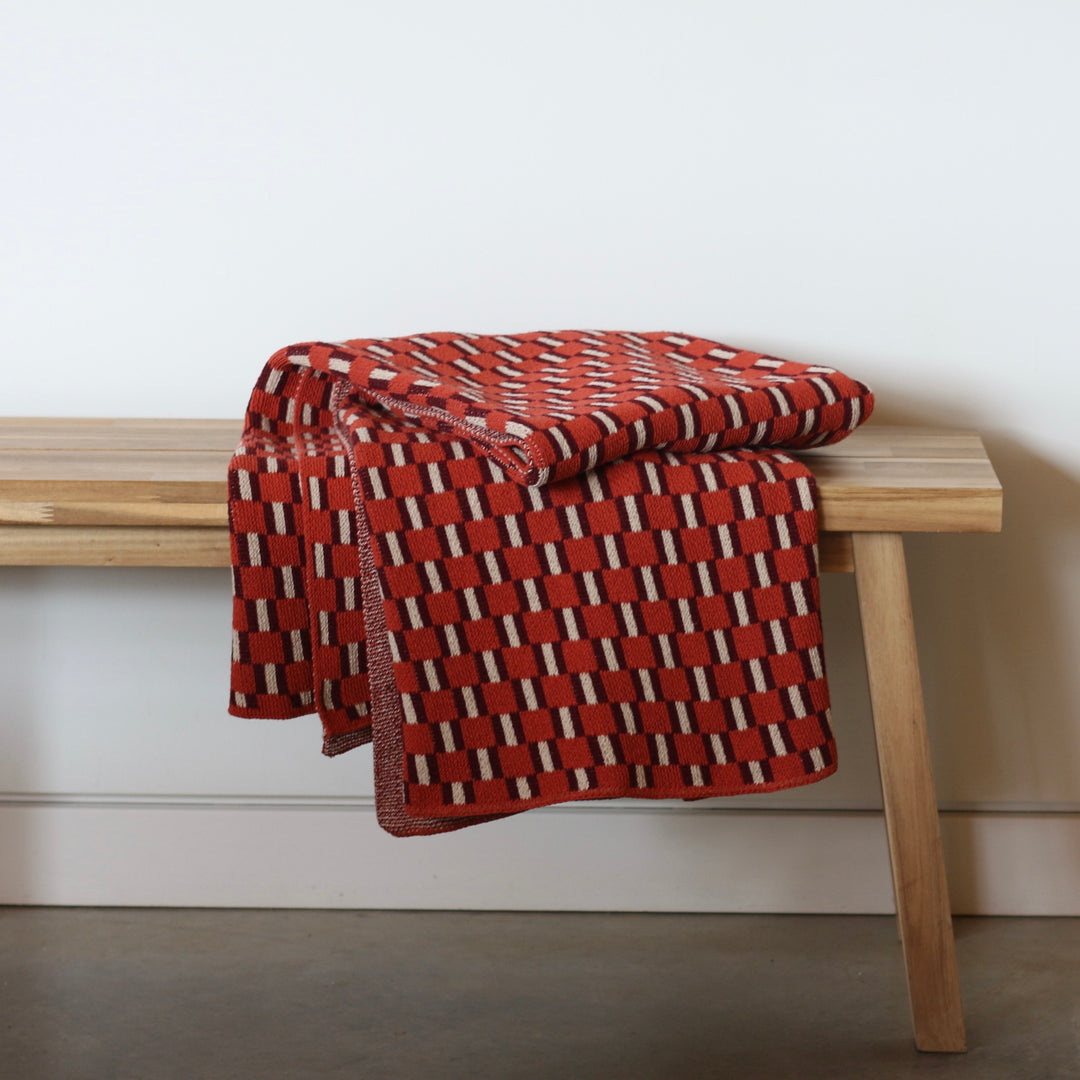 Pixel Throw Blanket in Wine + Ladybug