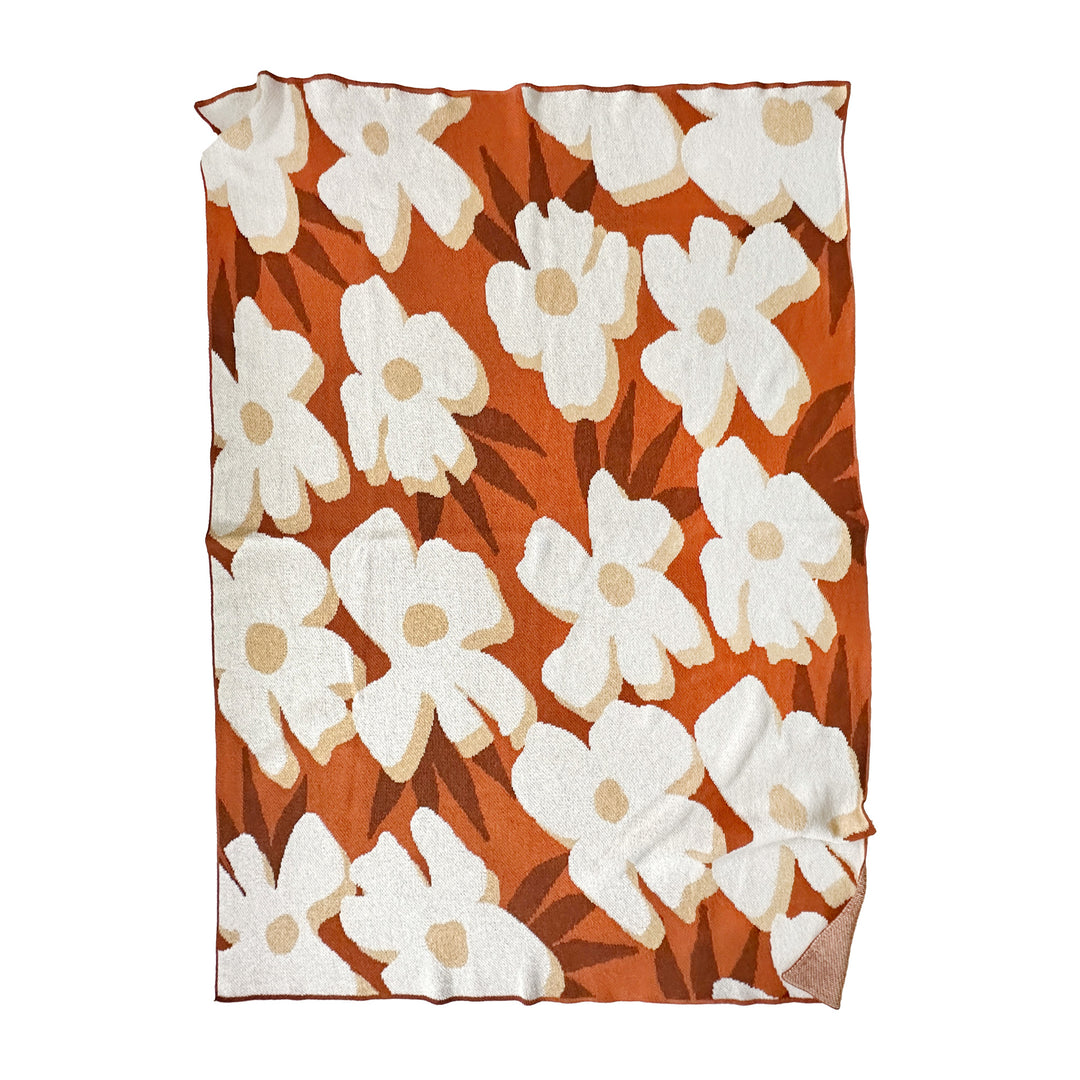 Rust Flowers Cotton Throw Blanket