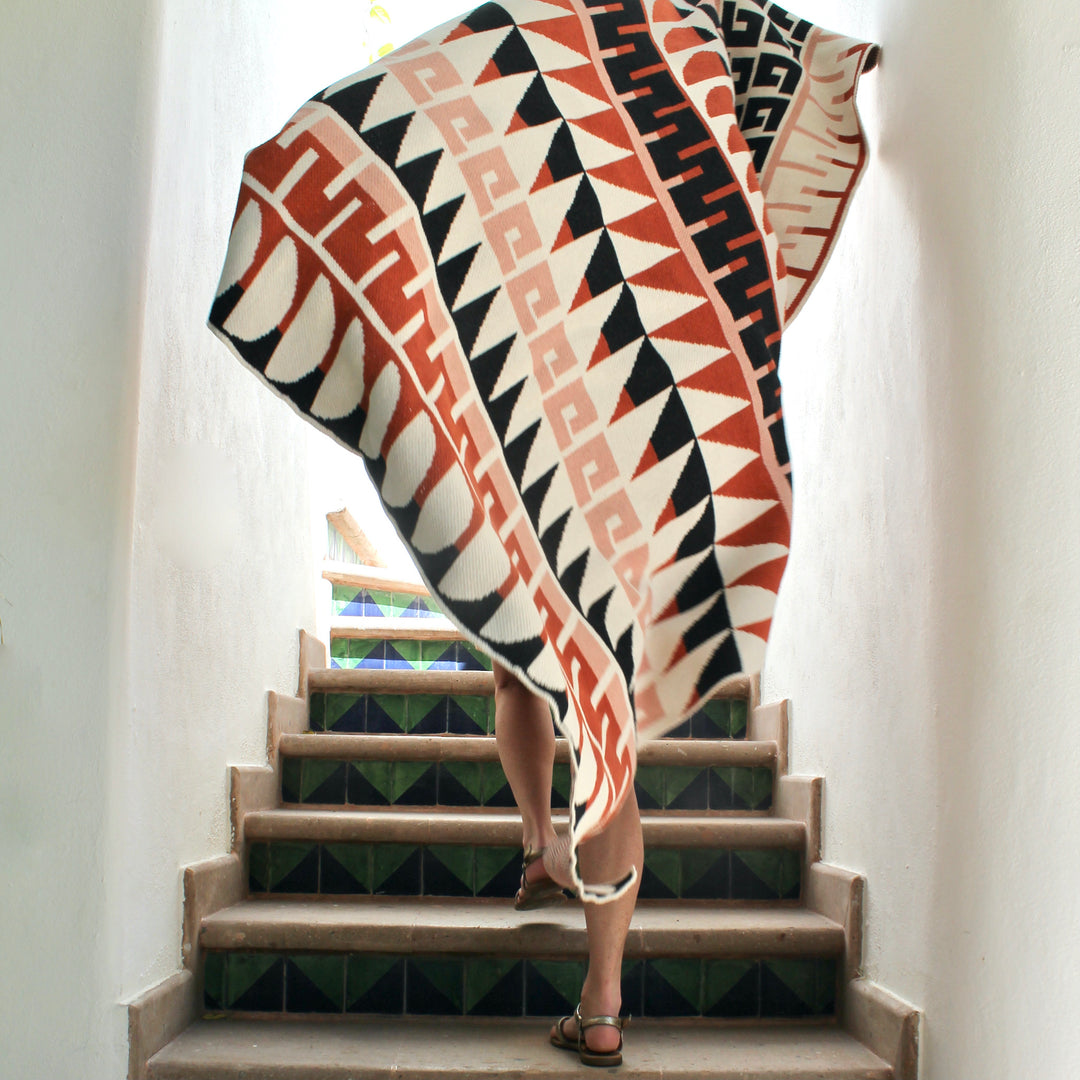 Terracotta Scandinavian Style Throw on Stairs