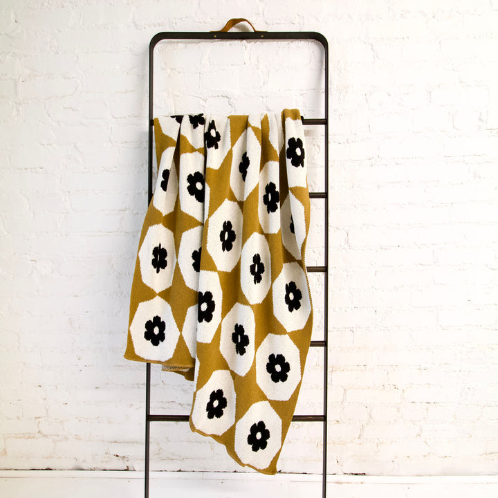 Gold and Black Flower Geometric Throw on Blanket Ladder