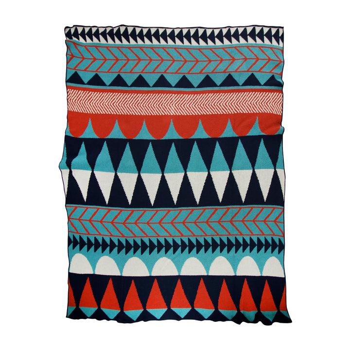 Funky Pattern Throw in Navy Orange and Turquoise