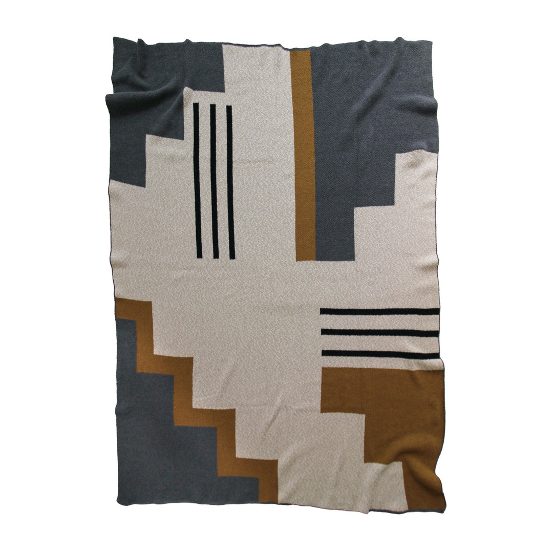 Modern Neutral Throw Blanket in Gold and Grey